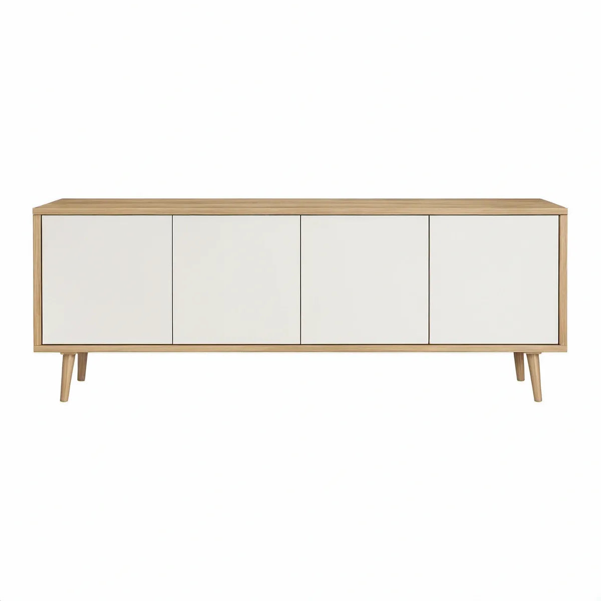 TV-bord med 4 låger i naturfarvet egetræsfiner og hvid MDF, 180 x 40 x 70 cm