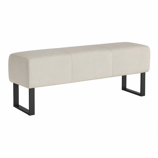Polstret sengebænk med sort stålstel, 120 x 40 x 45 cm, beige
