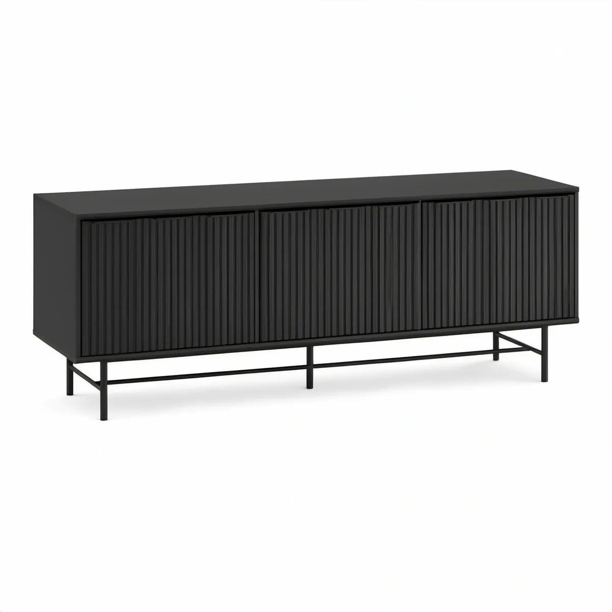 Sort TV-bænk med 3 riflede skydedøre i MDF, 180 x 40 x 60 cm