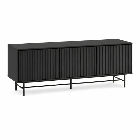 Sort TV-bænk med 3 riflede skydedøre i MDF, 180 x 40 x 60 cm