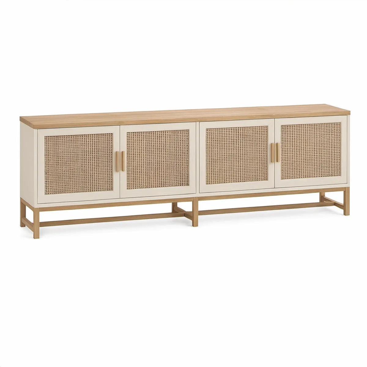 TV-bord med 4 låger i natur/hvid, 180 × 40 × 65 cm