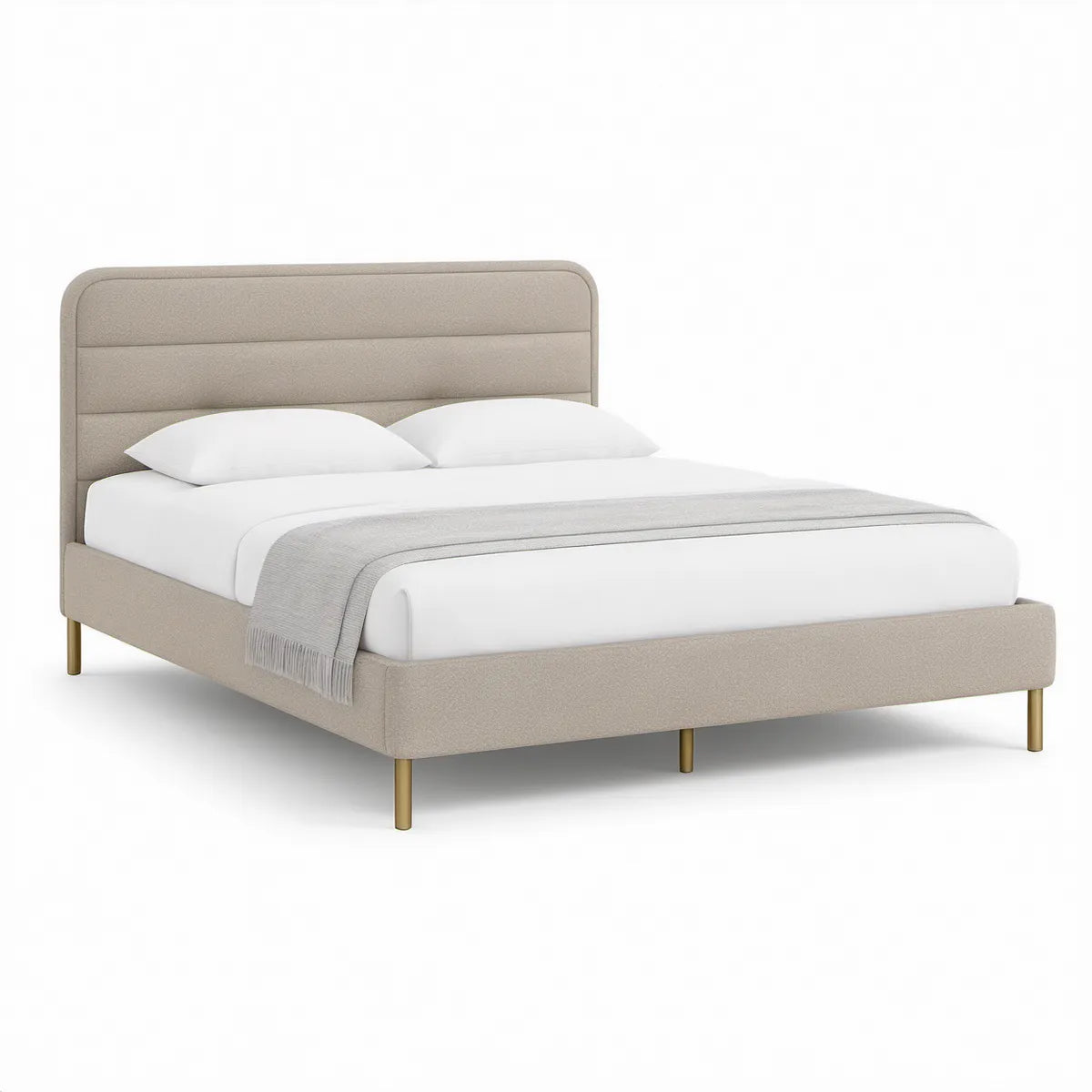 Polstret dobbeltseng med lameller, 160 x 200 cm, Beige/Guldfarvet