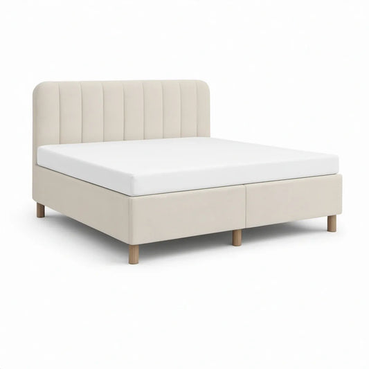Polstret sengeramme i cremefarvet polyester til madras 160 x 200 cm