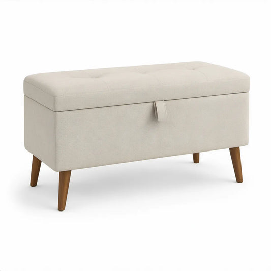 Polstret sengebænk med opbevaring, creme/brun, 100 x 40 x 45 cm